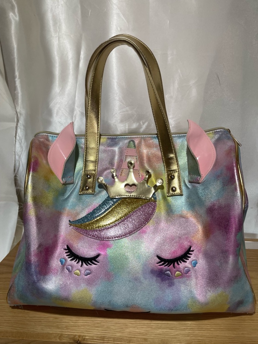 Miss Gwen the Unicorn’Tie/dye Metallic Glitter Vegan Leather Duffel/Satchel Tote